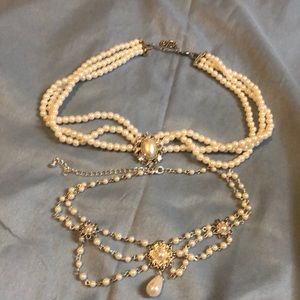 Lot of two (2) pearl statement necklaces